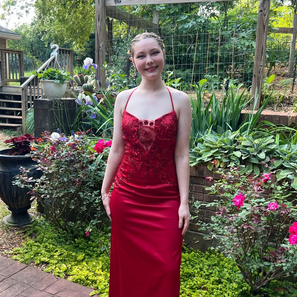 Elegant Red Halter Dress